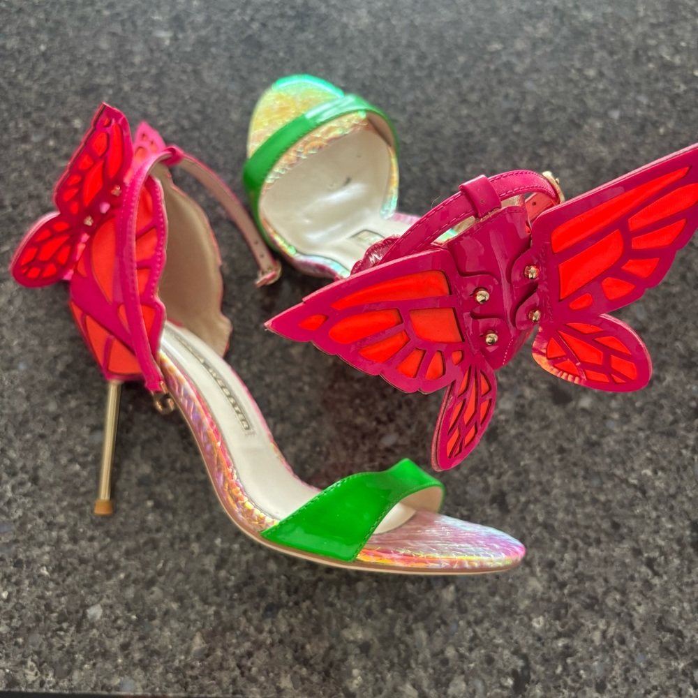 Sophia Webster Neon Butterfly Heels - Pink and Green